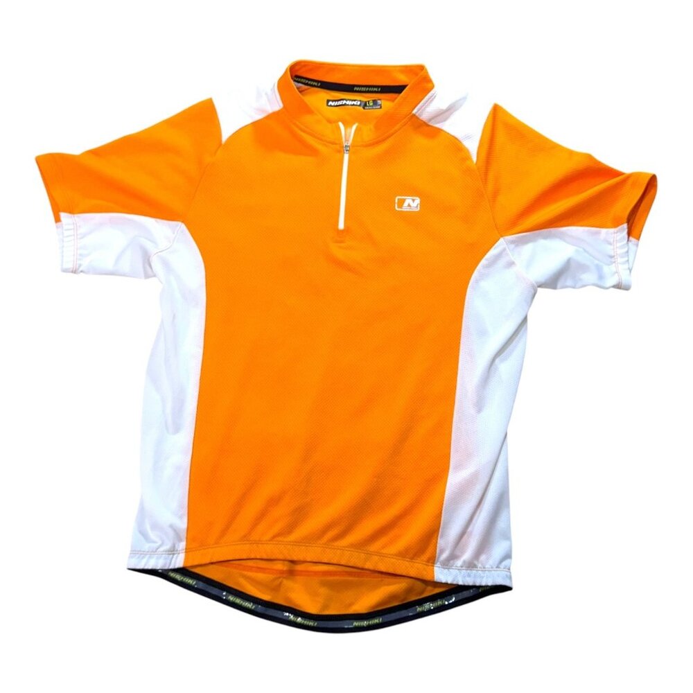 Nishiki Cycling Jersey Short Sleeve Orange White 1/4 Zip 3 Pocket Men's Size L